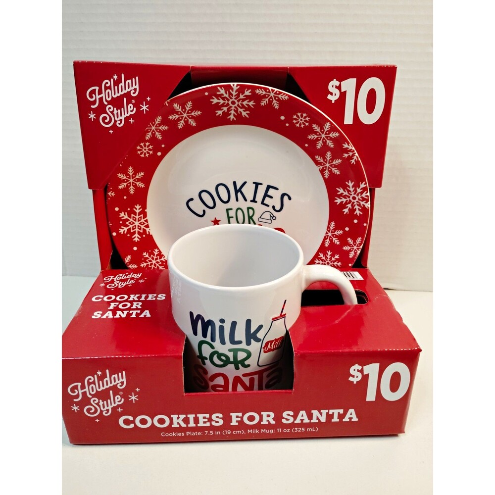 Holiday Style Ceramic Plate & Mug Cookies For Santa
